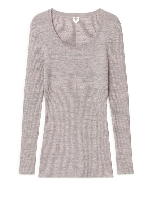 Slim-Fit Knitted Mouline Top - Pink