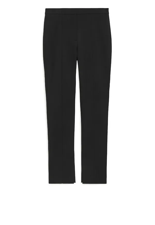 Slim Cotton Blend Trousers - Black