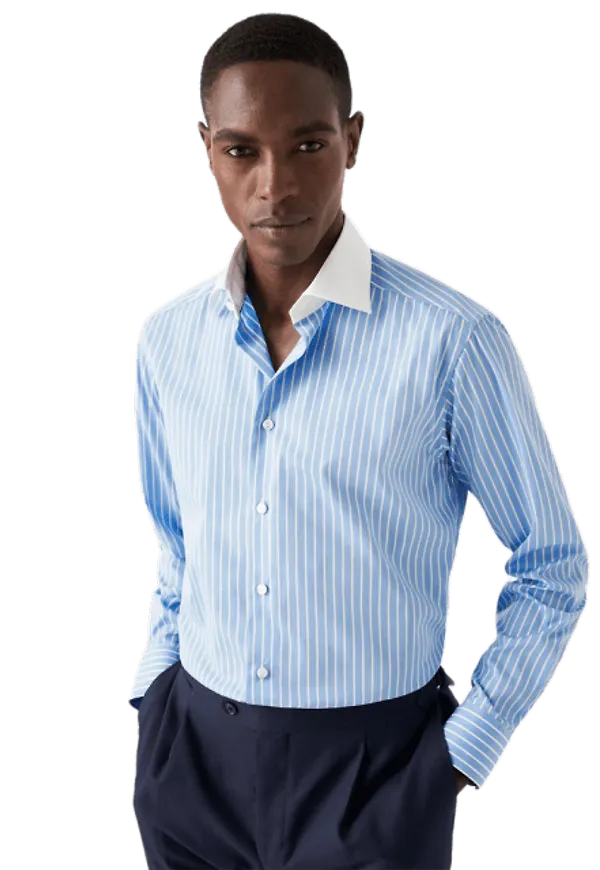Slim Fit Randig Skjorta I Fin Poplin