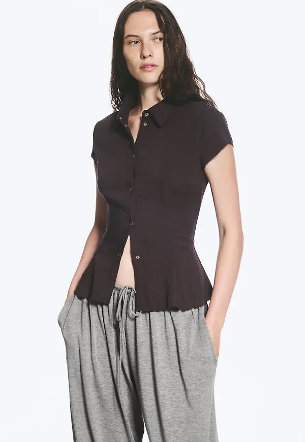 Slim Fit Short-Sleeved Crepe Shirt