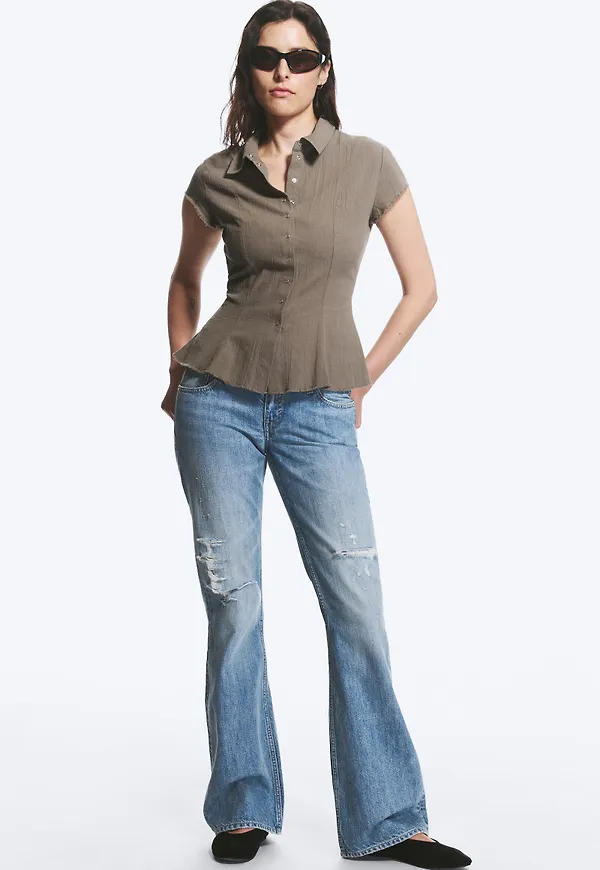 Slim Fit Short-Sleeved Crepe Shirt
