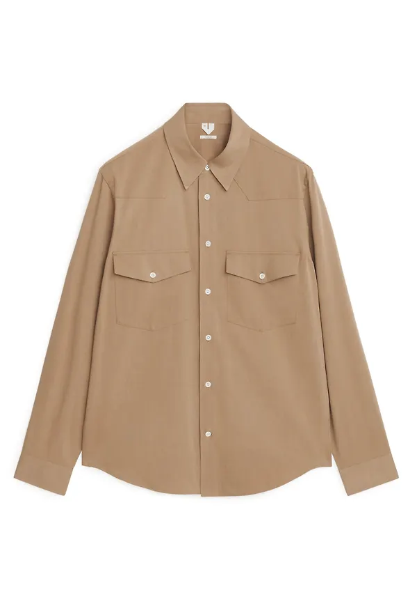 Slim-Fit Western Shirt - Beige