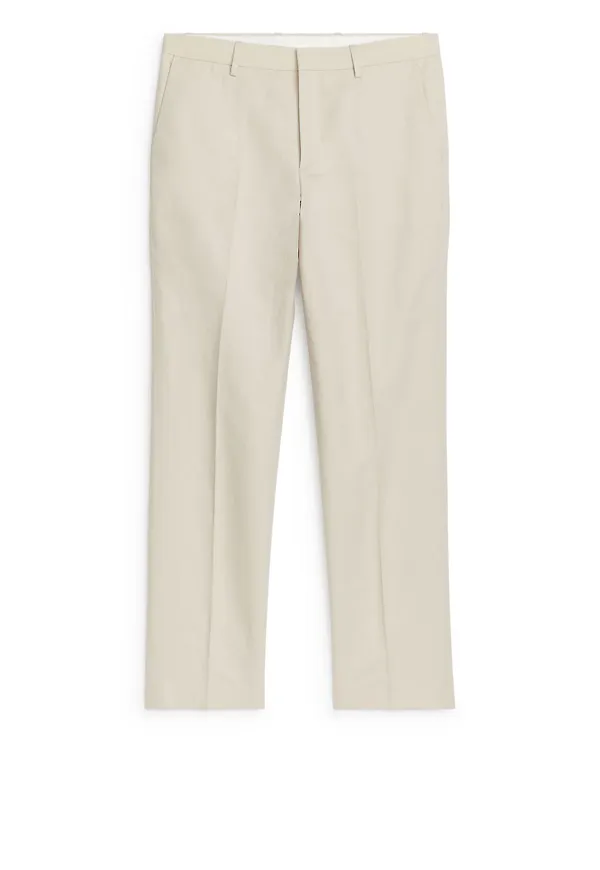 Slim Linen-Cotton Trousers - Beige