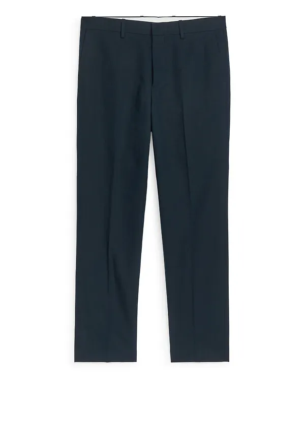 Slim Linen-Cotton Trousers - Blue