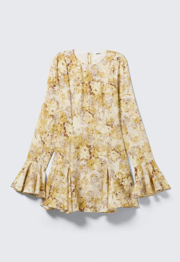 Slim Long-Sleeved Mini Flounce Dress