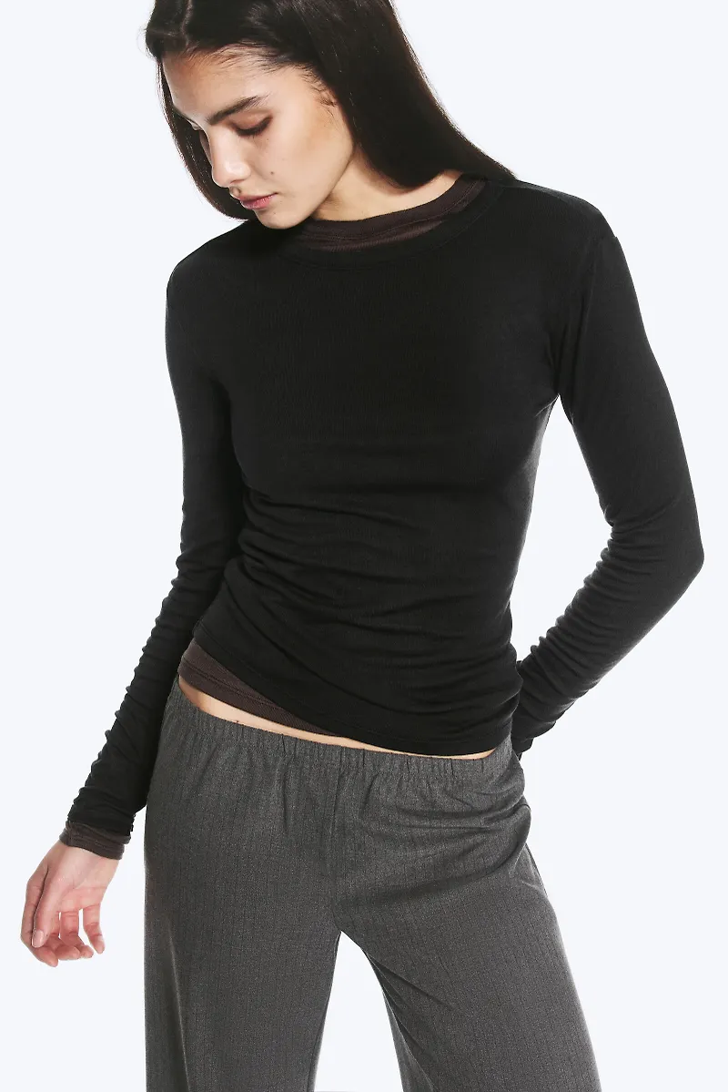 Slim Wool-Blend Long-Sleeved Top