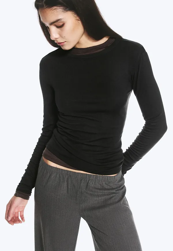 Slim Wool-Blend Long-Sleeved Top