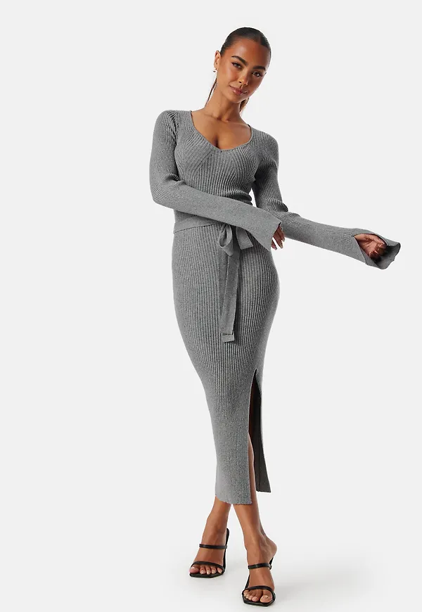 Slit Knitted Midi Dress