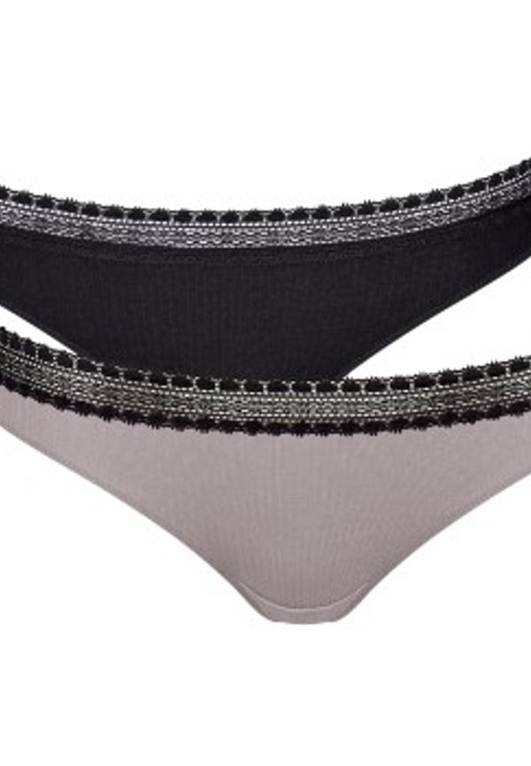 Sloggi Trosor 2P GO Ribbed Brazilian Svart/Grå ekologisk bomull X-Small Dam