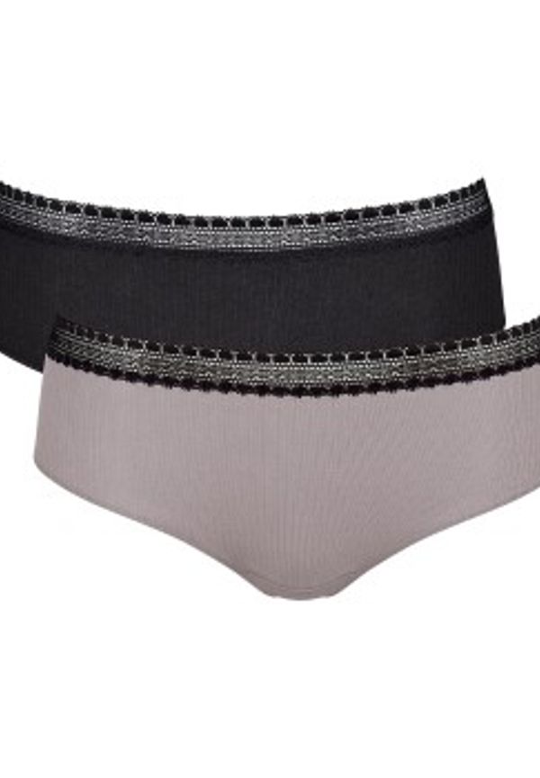 Sloggi Trosor 2P GO Ribbed Hipster Svart/Grå ekologisk bomull X-Small Dam