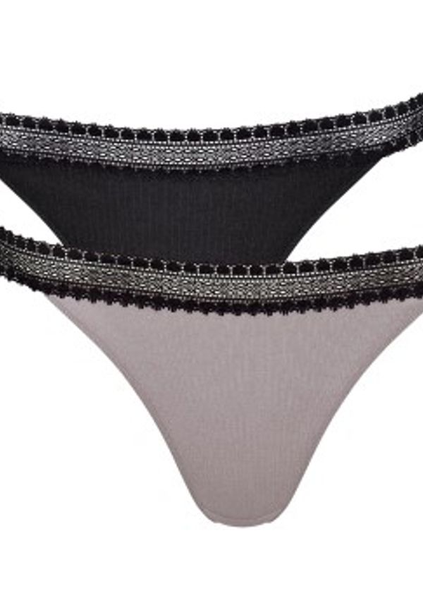 Sloggi Trosor 2P GO Ribbed Tanga Svart/Grå ekologisk bomull X-Small Dam