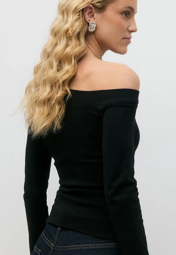 Gina Tricot - Sloped shoulder top - off shoulder-toppar - Svart - XS - Dam