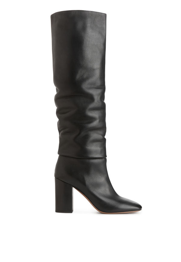 Slouchy Leather Boots - Black