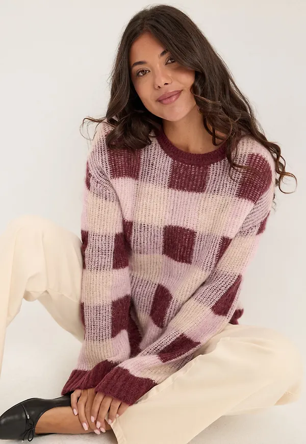 Slwlulu Loose Ls Check Knit O-neck