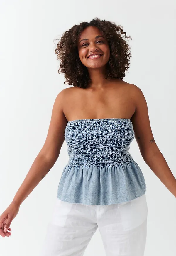 Smock peplum denim top