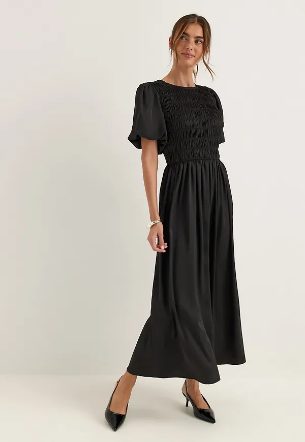 Smock Satin Maxi Dress