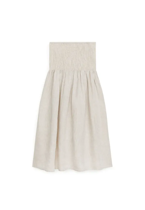 Smocked Linen Skirt - Beige