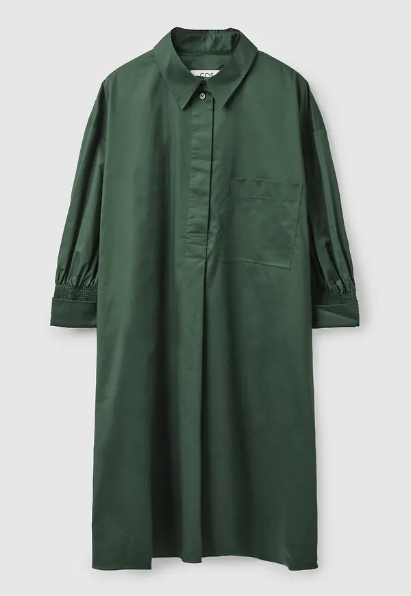 SMOCKED SLEEVE SHIRT DRESS