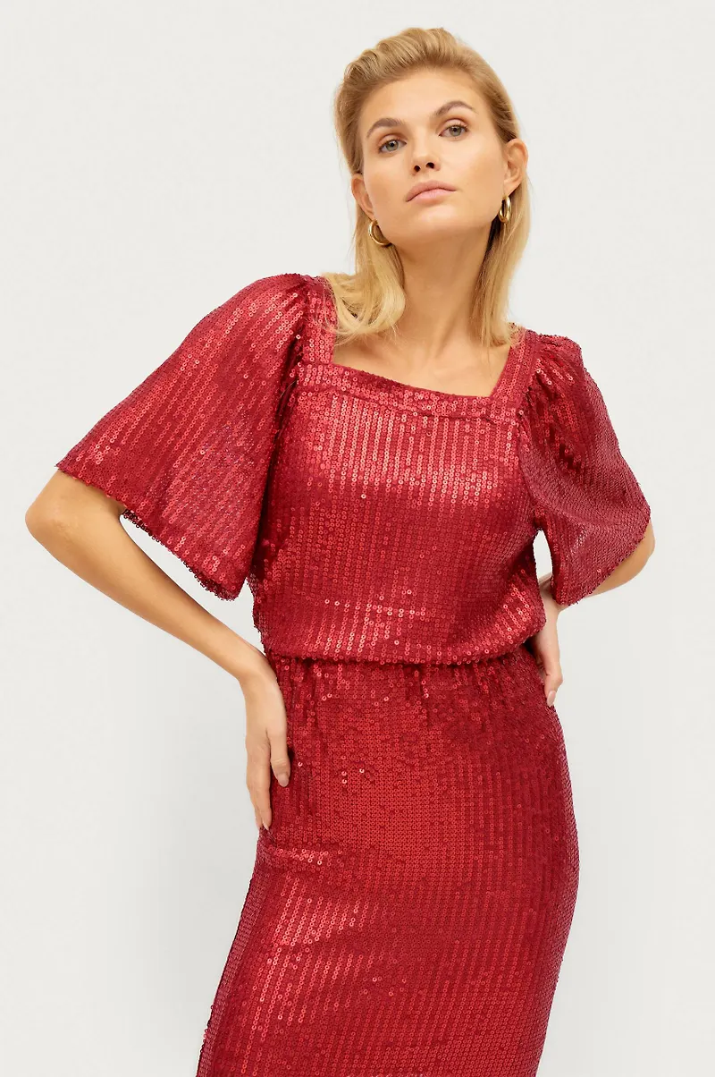 Soaked in Luxury - Paljettopp slDalila Blouse LS - Röd - 42