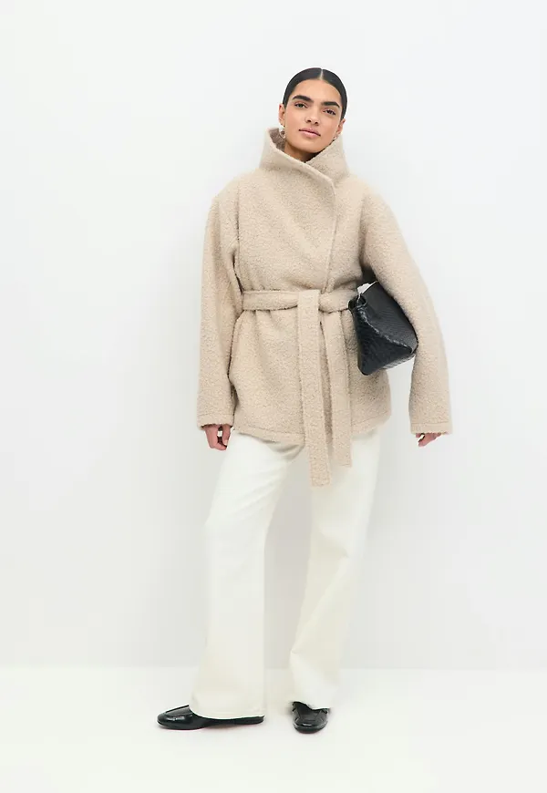 Gina Tricot - Soft belted jacket - korta kappor - Beige - XXS - Dam