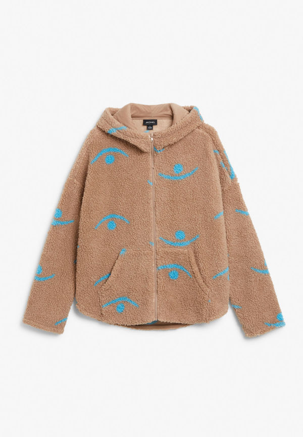 Soft teddy fleece zip-up hoodie - Beige