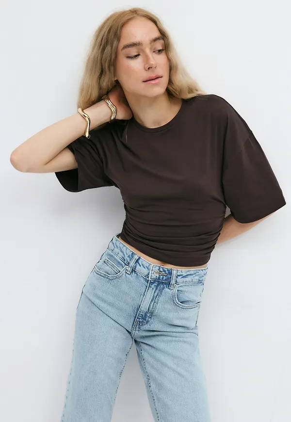 Gina Tricot - Soft touch ruched tee - toppar - Brun - XXS - Dam