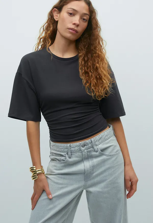 Gina Tricot - Soft touch ruched tee - toppar - Grå - XXS - Dam