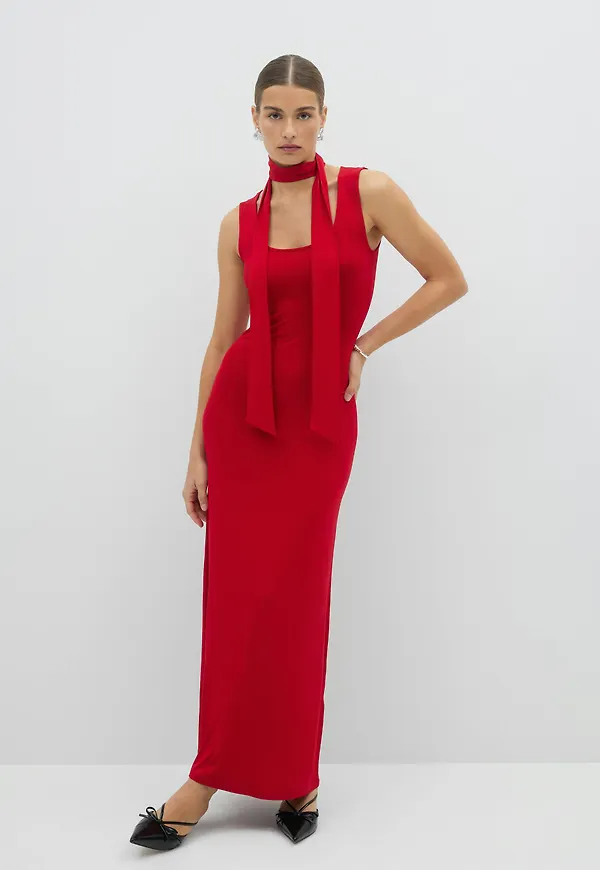 Gina Tricot - Soft touch scarf dress - Långklänningar - Röd - XS - Dam
