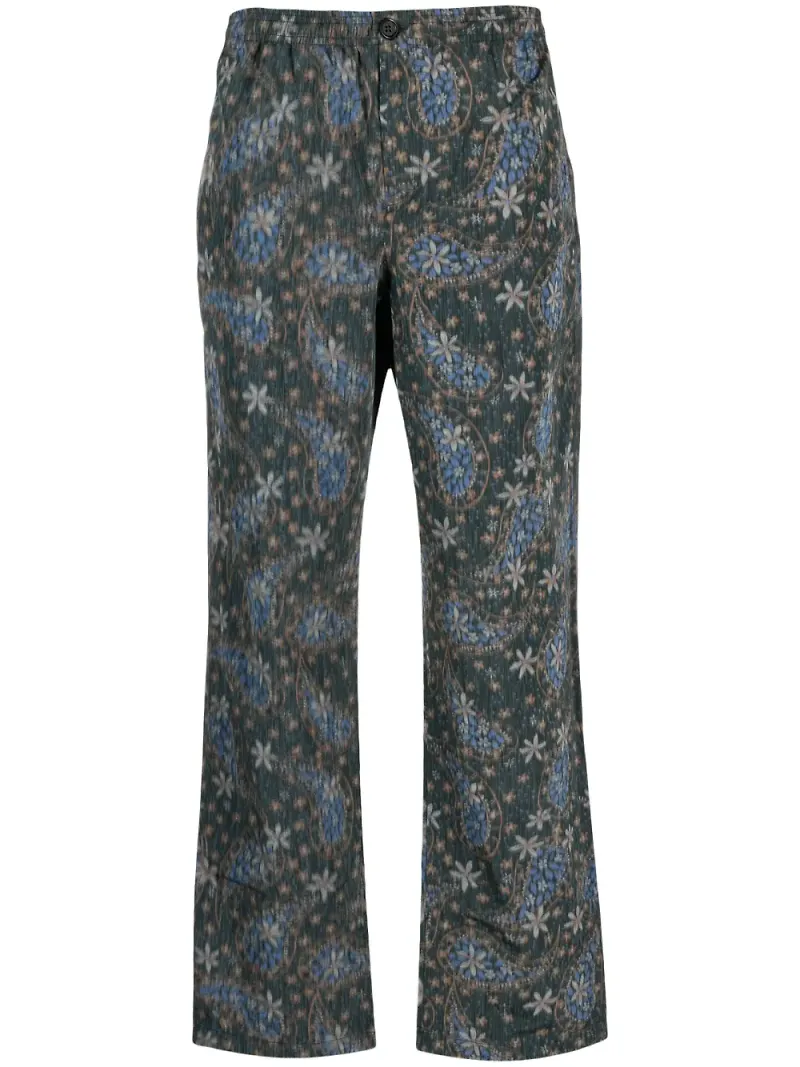 Soulland raka byxor med blommig paisley - Grön