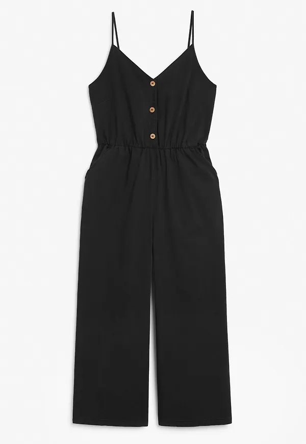Spaghetti strap cotton jumpsuit - Black