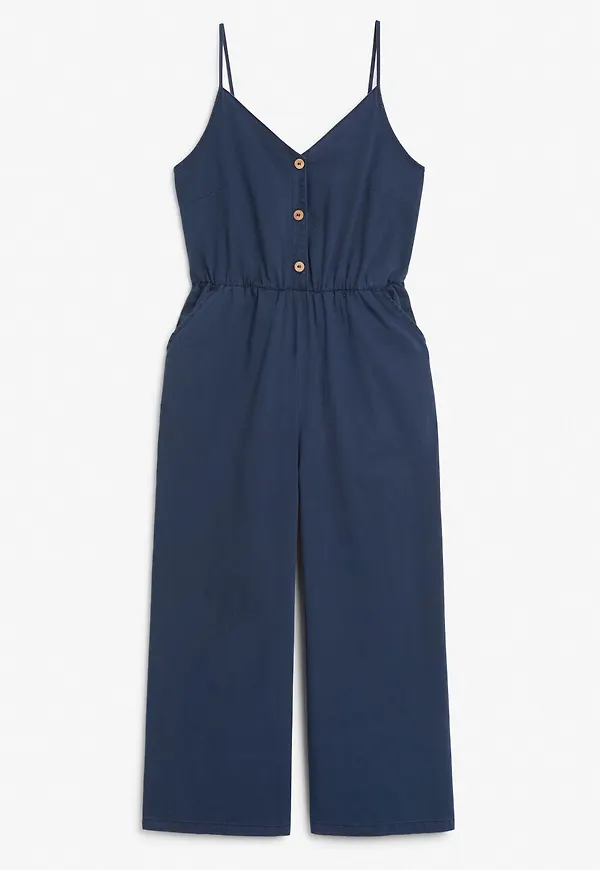 Spaghetti strap cotton jumpsuit - Blue