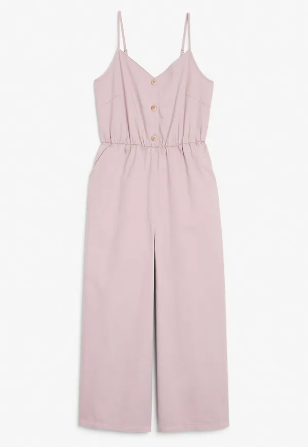 Spaghetti strap cotton jumpsuit - Pink