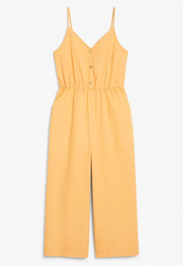 Spaghetti strap cotton jumpsuit - Yellow