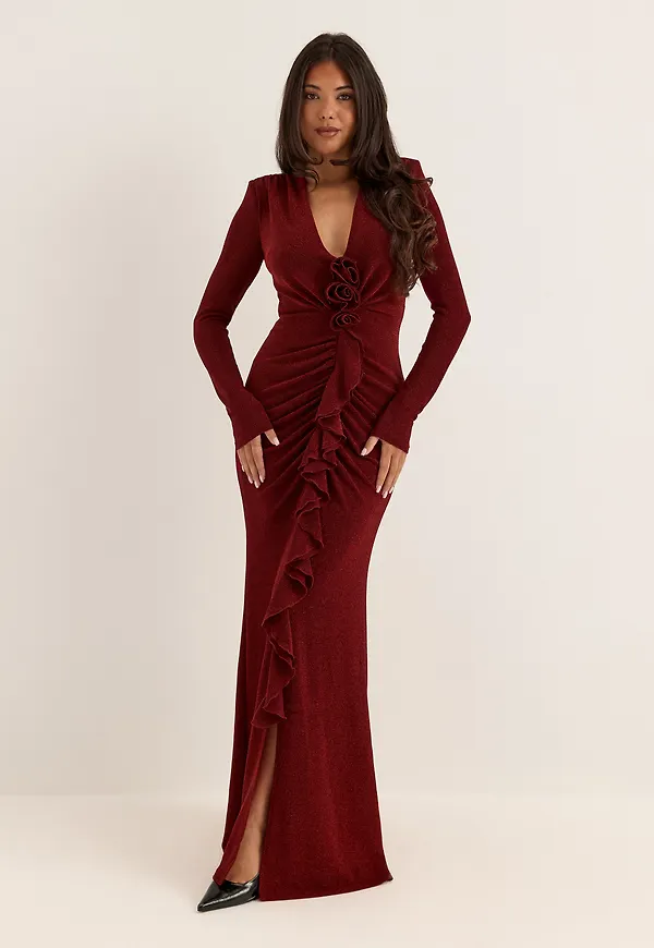 Sparkling Low V-neck Slit Gown – Bubbleroom