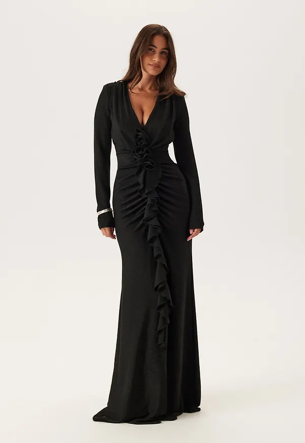 Sparkling Low V-neck Slit Gown