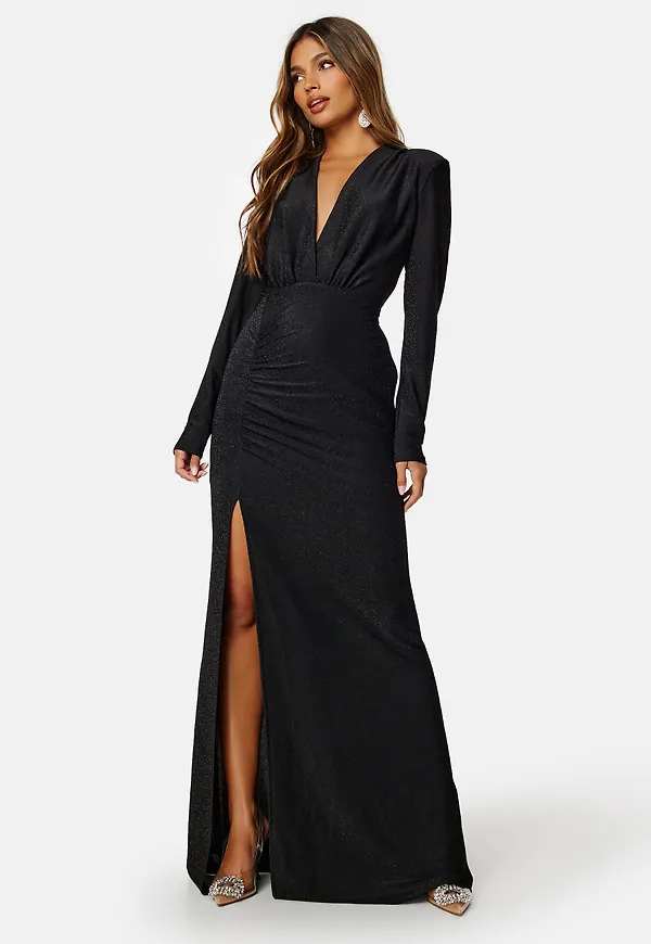 Sparkling Ruched Slit Gown