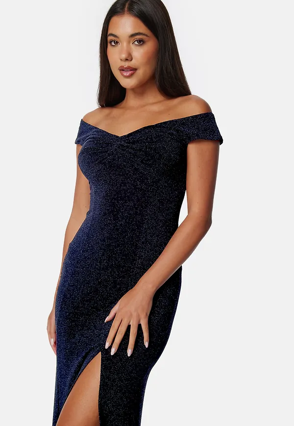 Sparkling Twist Off Shoulder Gown