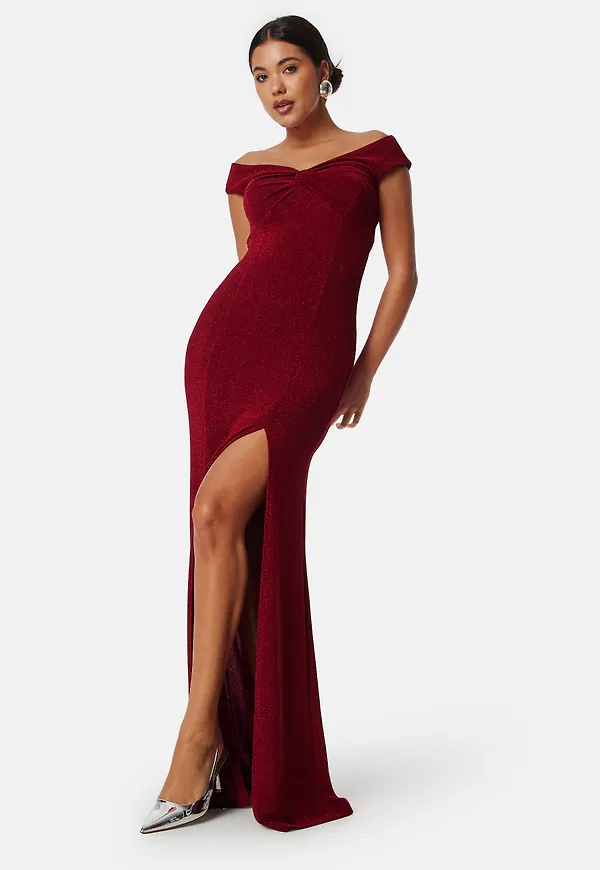 Sparkling Twist Off Shoulder Gown