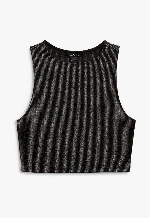 Sparkly cropped sleeveless top - Black