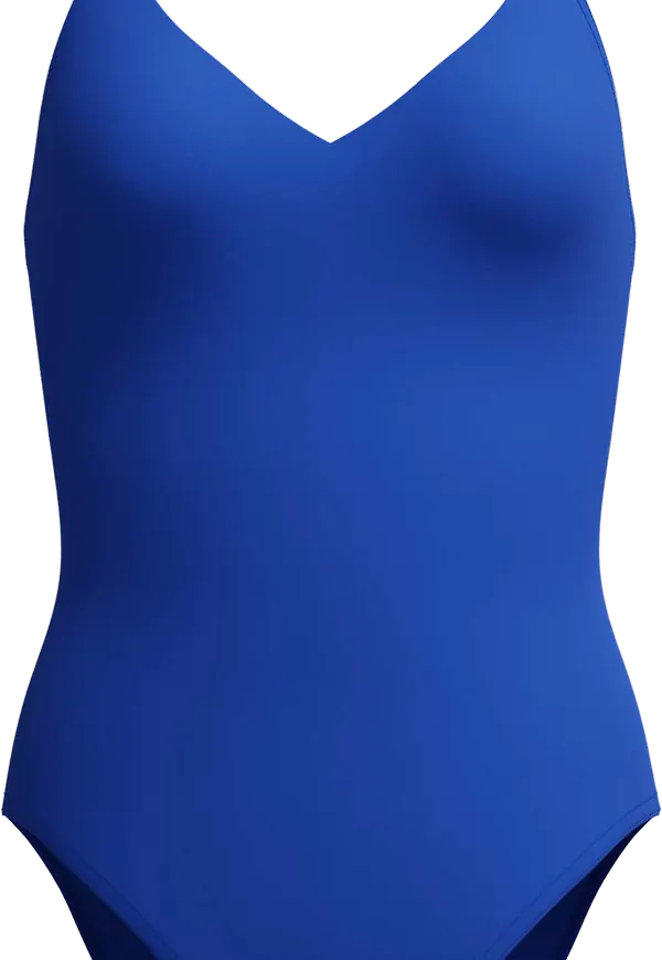 Speedo Women's Solid V-Neck One Piece Deep Sapphire