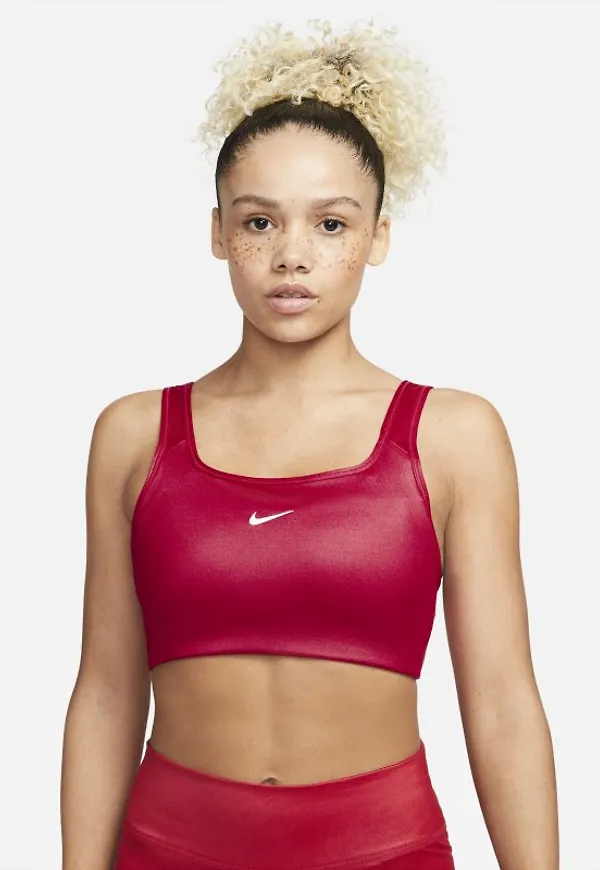 Sport-BH Nike Dri-FIT Swoosh Shine med mediumstöd och ett inlägg för kvinnor - Röd