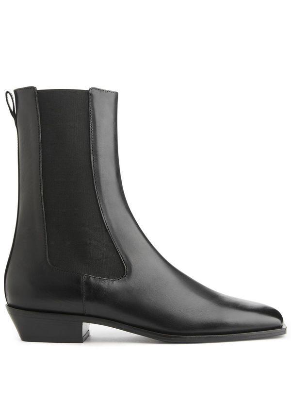 Square-Toe Leather Boots - Black