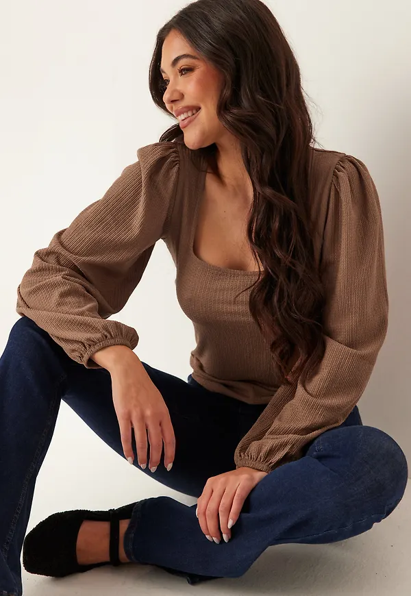 Square Neck Balloon Sleeve Top