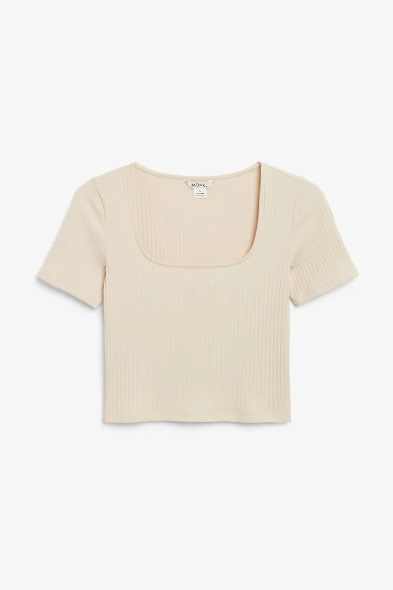 Square neck crop top - Beige