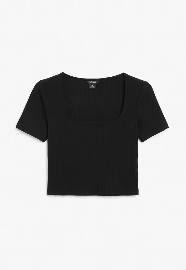 Square neck crop top - Black
