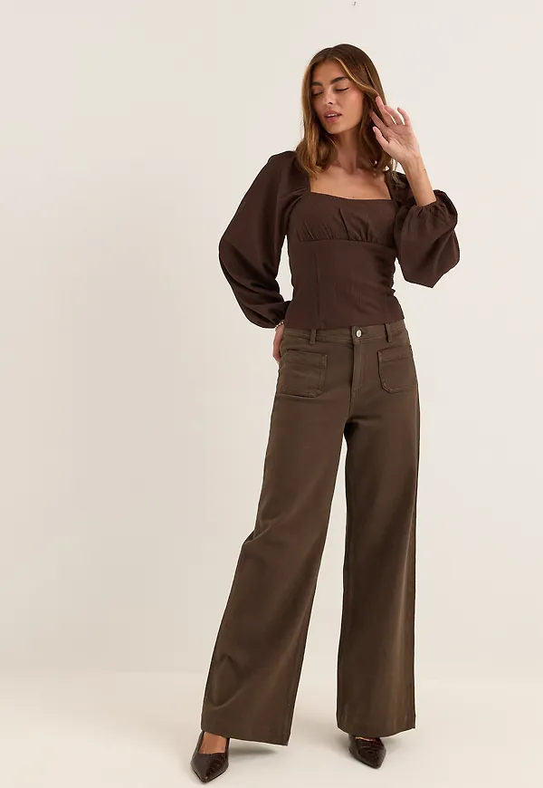 Square Neck Long Sleeve Top