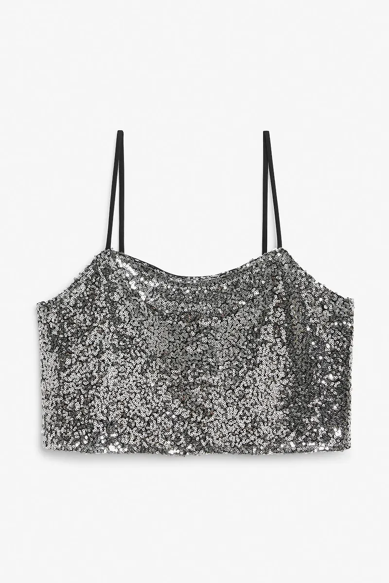 Square neck sequin crop top - Silver