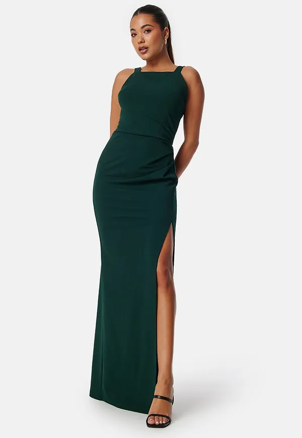 Square neck slit maxi dress