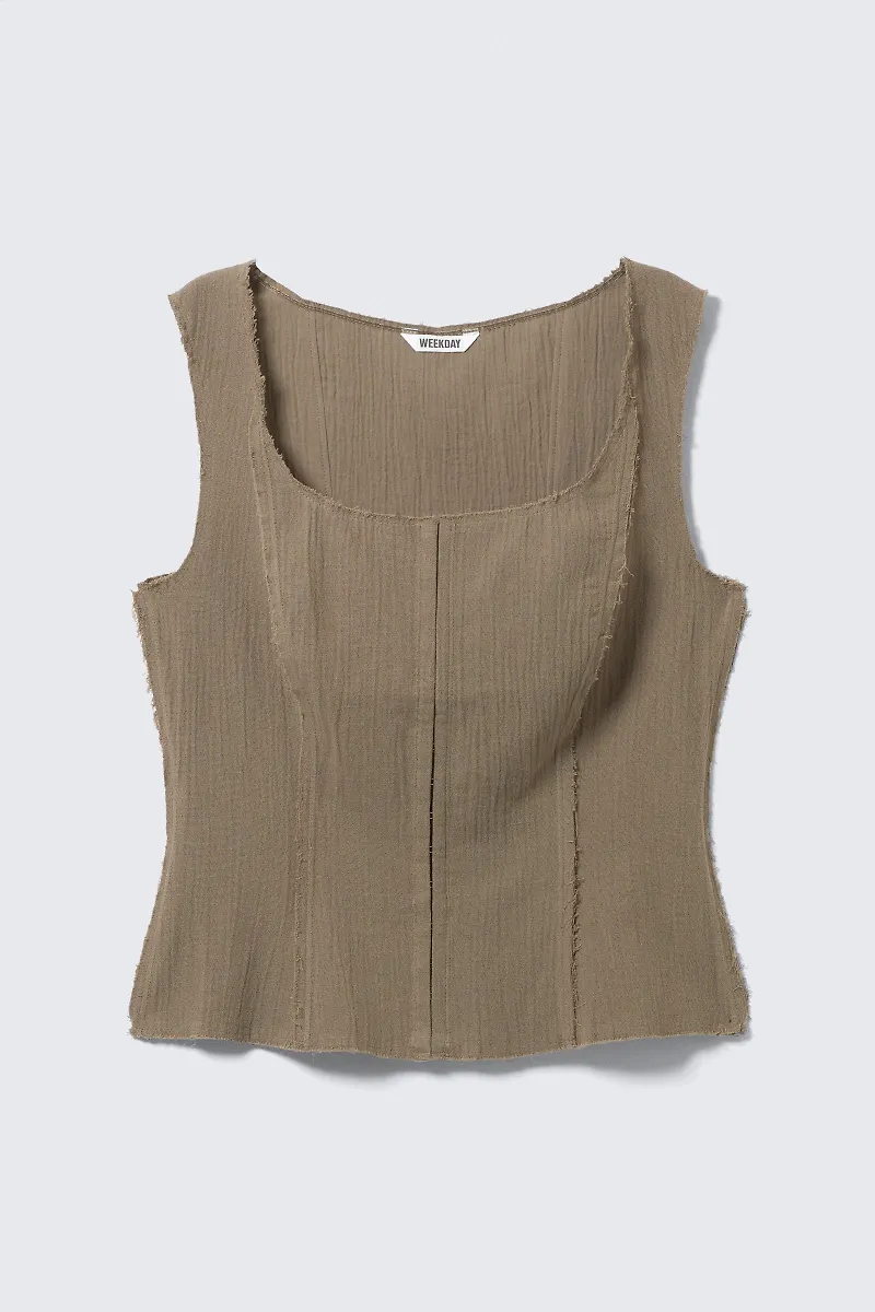 Square Neck Twill Corset Top