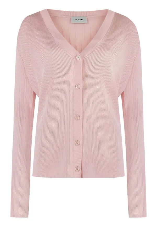 St. John ribbad cardigan med knäppning - Rosa
